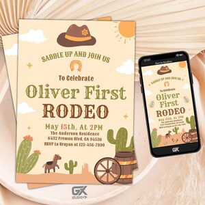 FIRST RODEO Invitation Template, Printable Wild West Birthday Invite, Boy Cowboy Birthday Invitation, Editable My 1st Rodeo Invitation