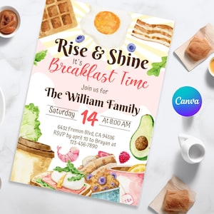 Rise and Shine Invitation, breakfast time invitation, Rise & Shine It&#39;s Breakfast Time, Breakfast Party Invite, Rise and Shine Party invite