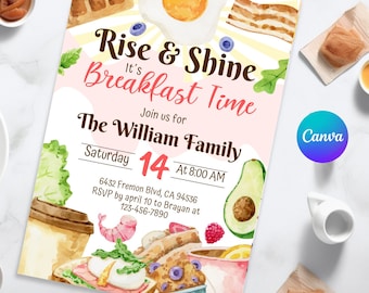 Rise and Shine Invitation, breakfast time invitation, Rise & Shine It's Breakfast Time, Breakfast Party Invite, Rise and Shine Party invite