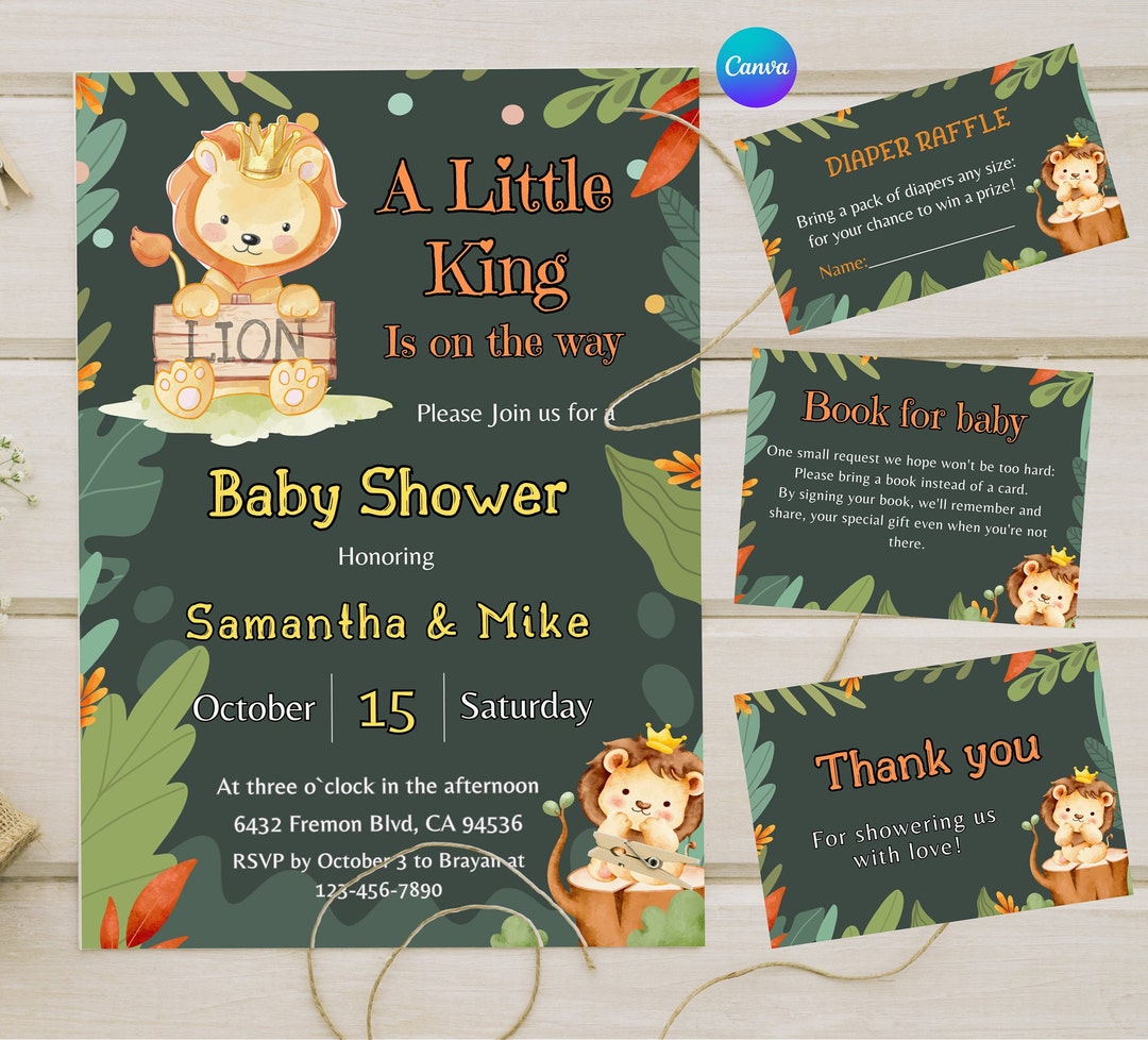 SET Lion King Baby Shower Invitations, Lion Baby Shower Invitation