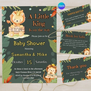 SET Lion King baby shower invitations, Lion baby shower invitation template, sleeping lion for all genders, printable baby shower invitation