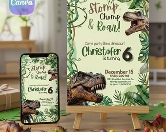 Green Dinosaur Birthday Invitation - Editable Dino Party Jurassic World Printable Template