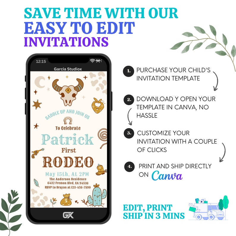 Editable My First Rodeo Invitation Cowboy Invitation Birthday ...
