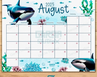 EDITIERBARER Kalender August 2025, befüllbarer Sommerplaner, Monatlicher Stundenplan, Schule, Haus & Büro druckbar, Sofort Download | Walkinder