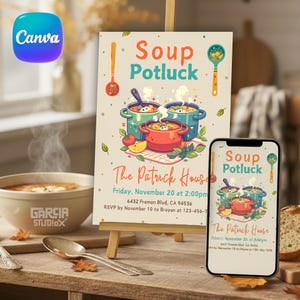 Editable Soup Potluck Invitation, Family and Friends Gathering, Printable Template, Soup Party Invitation, Invitation Soup Exchange Night