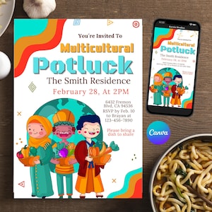 Multicultural Potluck Invitation, International Food Dinner Invitation, Potluck Invitation, Multicultural Lunch invitation, Potluck Evite