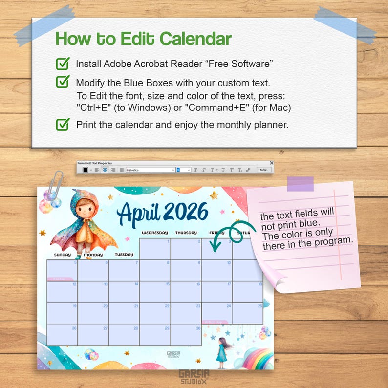 April 2026 Calendar Printable for Kids, Cute Rainbow Children Theme ...
