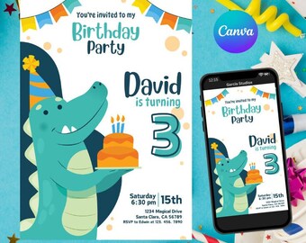 Dinosaur Birthday Party Invitation Template, Dinosaur Birthday Invitation, Editable Dinosaur Birthday Invitation Dino Party Editable Invite