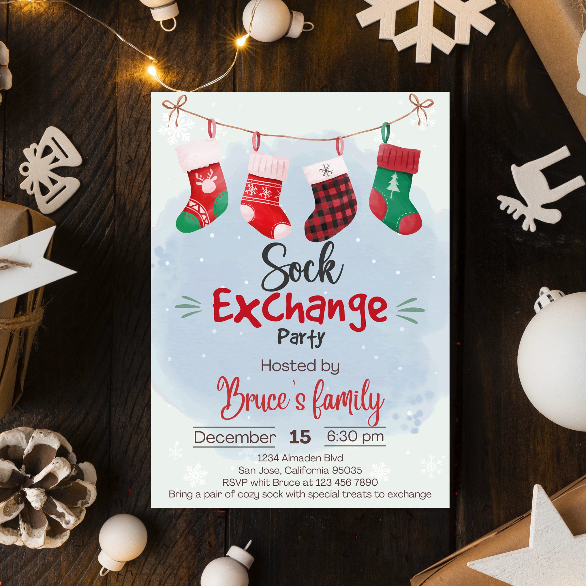 Christmas Sock Exchange Invitation xmas Invitations Printable Christmas