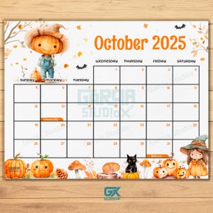 October 2025 Calendar Halloween Pumpkin Theme for Kids - Printable