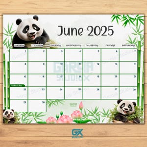 EDITABLE June 2025 Calendar, Fillable Summer Planner, Monthly Schedule for Kids, School, Home Office, Printable, Instant Download, Panda
