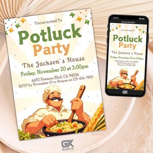 Editable Potluck Party Invitation | Digital or Printable Template | Perfect for Gatherings, Events, and Celebrations | Easy to Customize