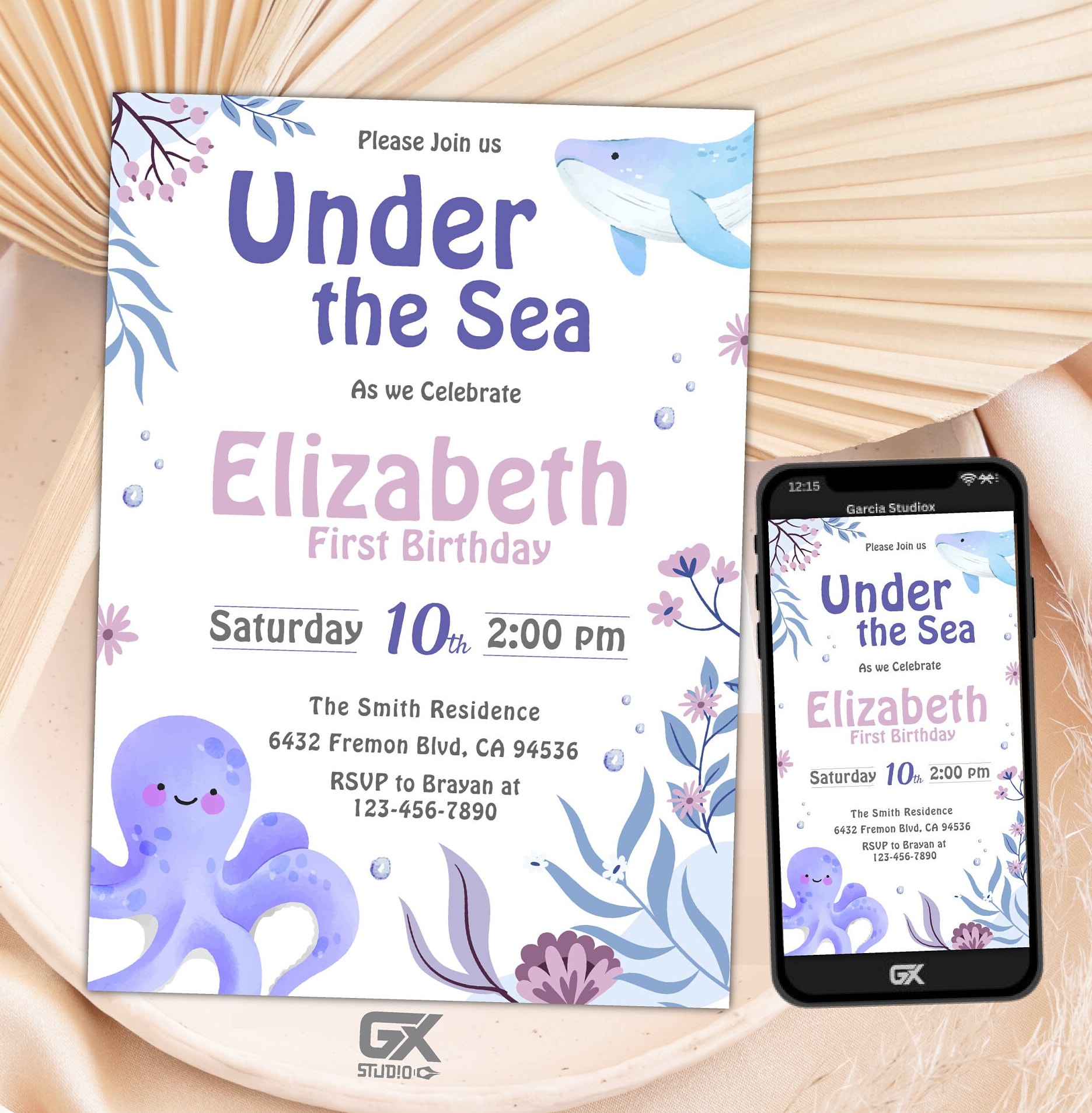 Under the Sea Birthday Invitation Printable, Under the Sea Editable Template, 1st Birthday ...