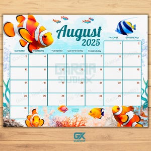EDITABLE August 2025 Calendar, Fillable Summer Planner, Monthly Schedule for Kids, School, Home Printable, Instant Download | Clownfish