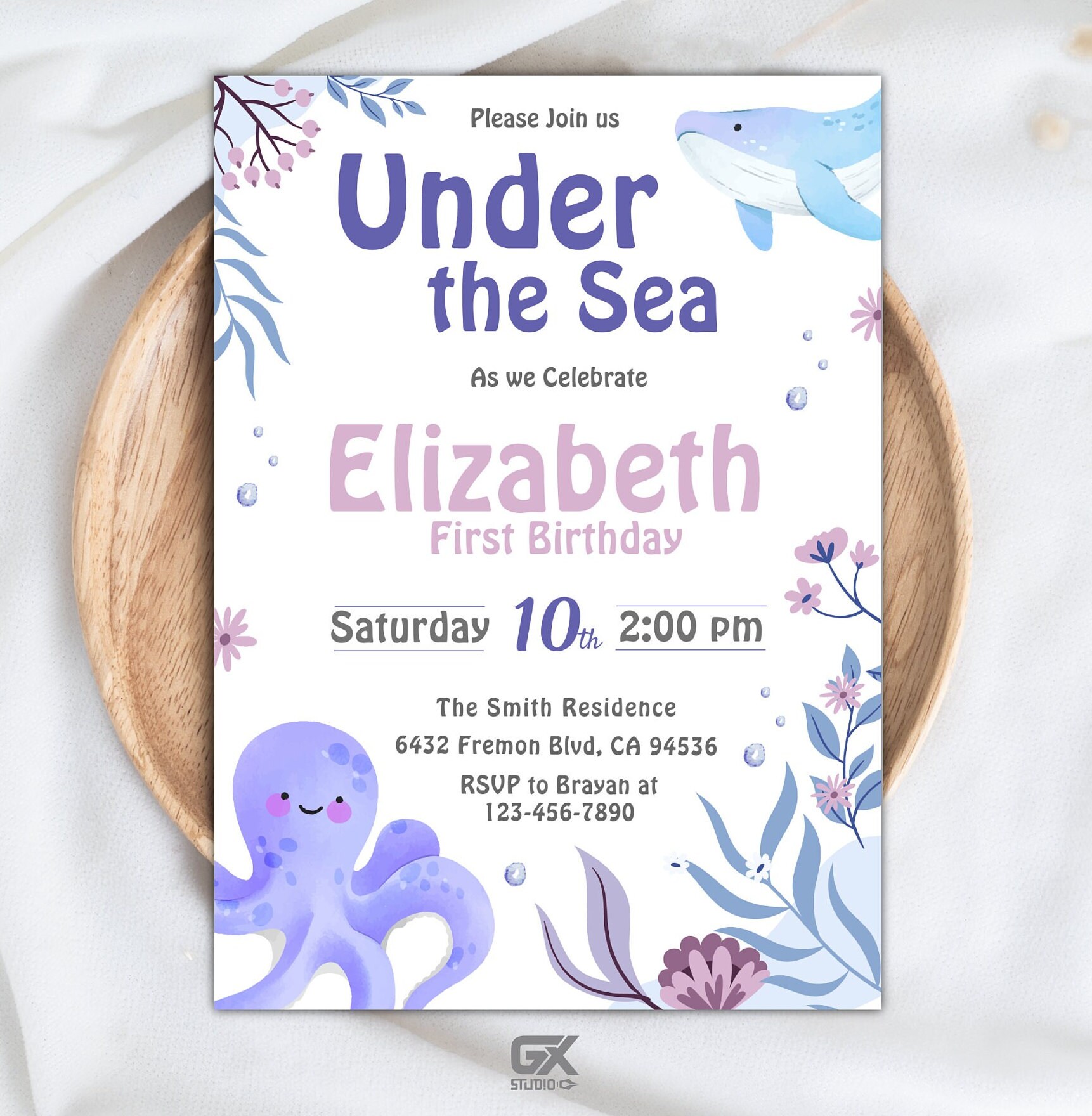 Under the Sea Birthday Invitation Printable, Under the Sea Editable Template, 1st Birthday ...