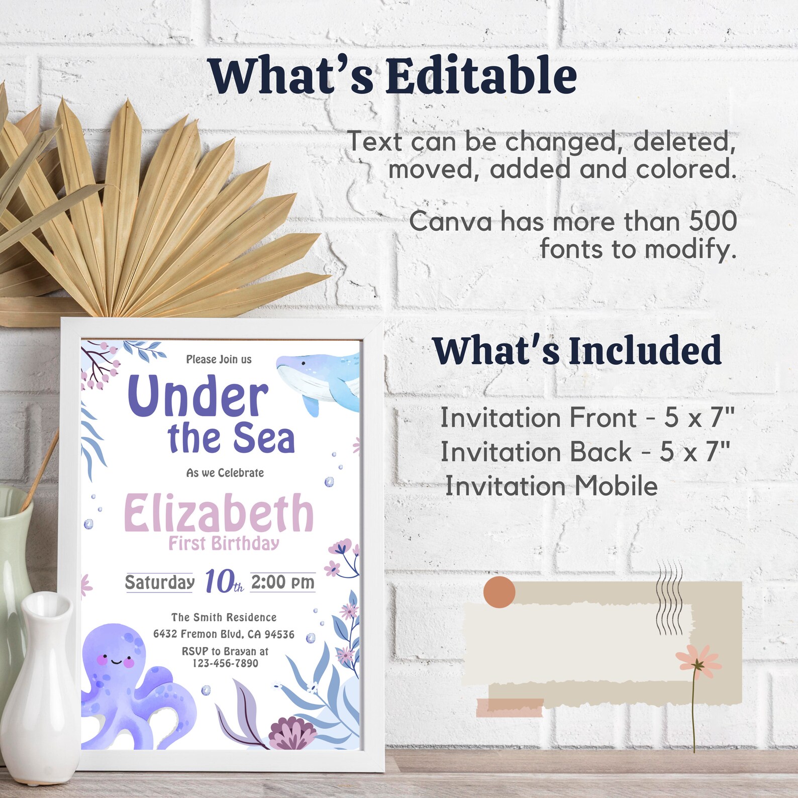 Under the Sea Birthday Invitation Printable, Under the Sea Editable Template, 1st Birthday ...