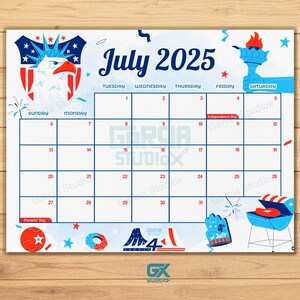 EDITABLE July 2025 Calendar, Fillable patriot Planner, Monthly Schedule for Kids, School, Home & Office Printable, Calendar Independence day