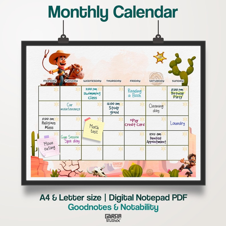 EDITABLE Perpetual Calendar, Cowboy and Rodeo Kids, Monthly Calendar ...