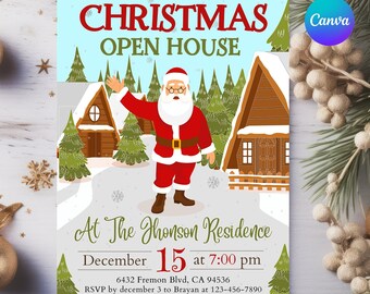 Christmas Open House Party Invitation, Open House santa claus Invite, Holiday Open House santa Invite, Christmas Eve Open House Invitation