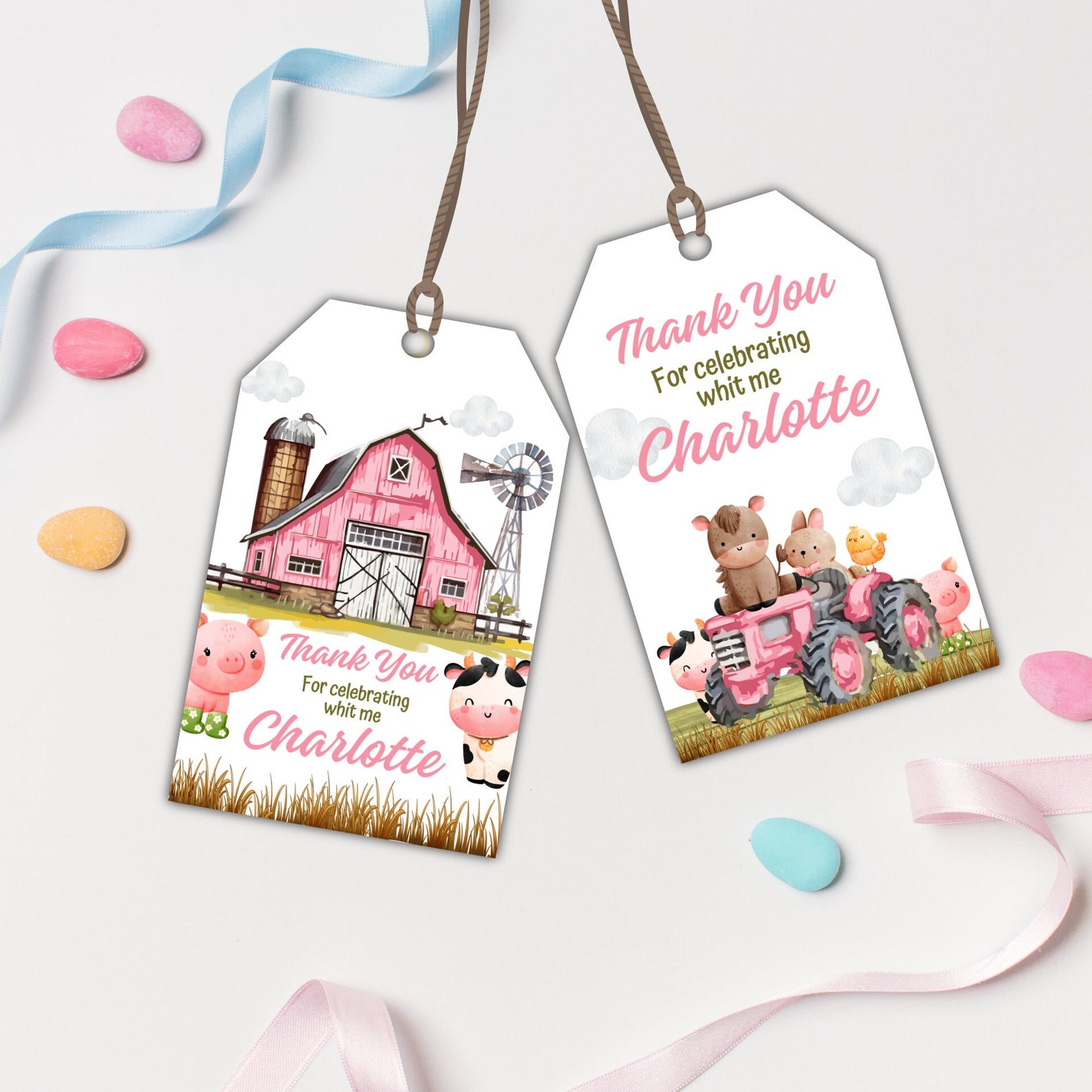 Farm Birthday Food Labels Template, Barn Animals Place Card, Pink Ranch ...