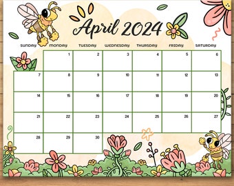 EDITABLE April 2024 Calendar, Fillable Spring Planner, Monthly Schedule for Kids, School, Home, Office & Work, Printable, Instant Download