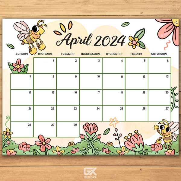 EDITABLE April 2024 Calendar, Fillable Spring Planner, Monthly Schedule for Kids, School, Home, Office & Work, Printable, Instant Download