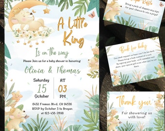 SET Lion King baby shower invitations, A little wild one is on the way, lion king baby shower invitation, baby shower lion king Canva