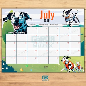 EDITABLE July 2025 Dalmatian Calendar, Printable July Calendar, School Calendar, Monthly Calendar, July Planner, Fillable Calendar for Dog