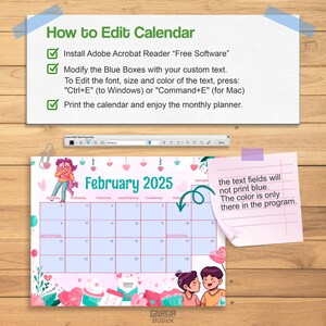 Editable February 2025 Calendar for Kids: Printable and Digital Monthly ...