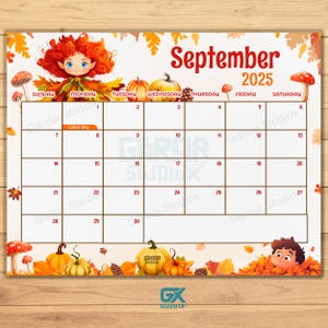 EDITABLE September 2025 Calendar, Cute Fall Design for Kids, Back to School, Printable Fillable Planner for Home & Work, Instant Download