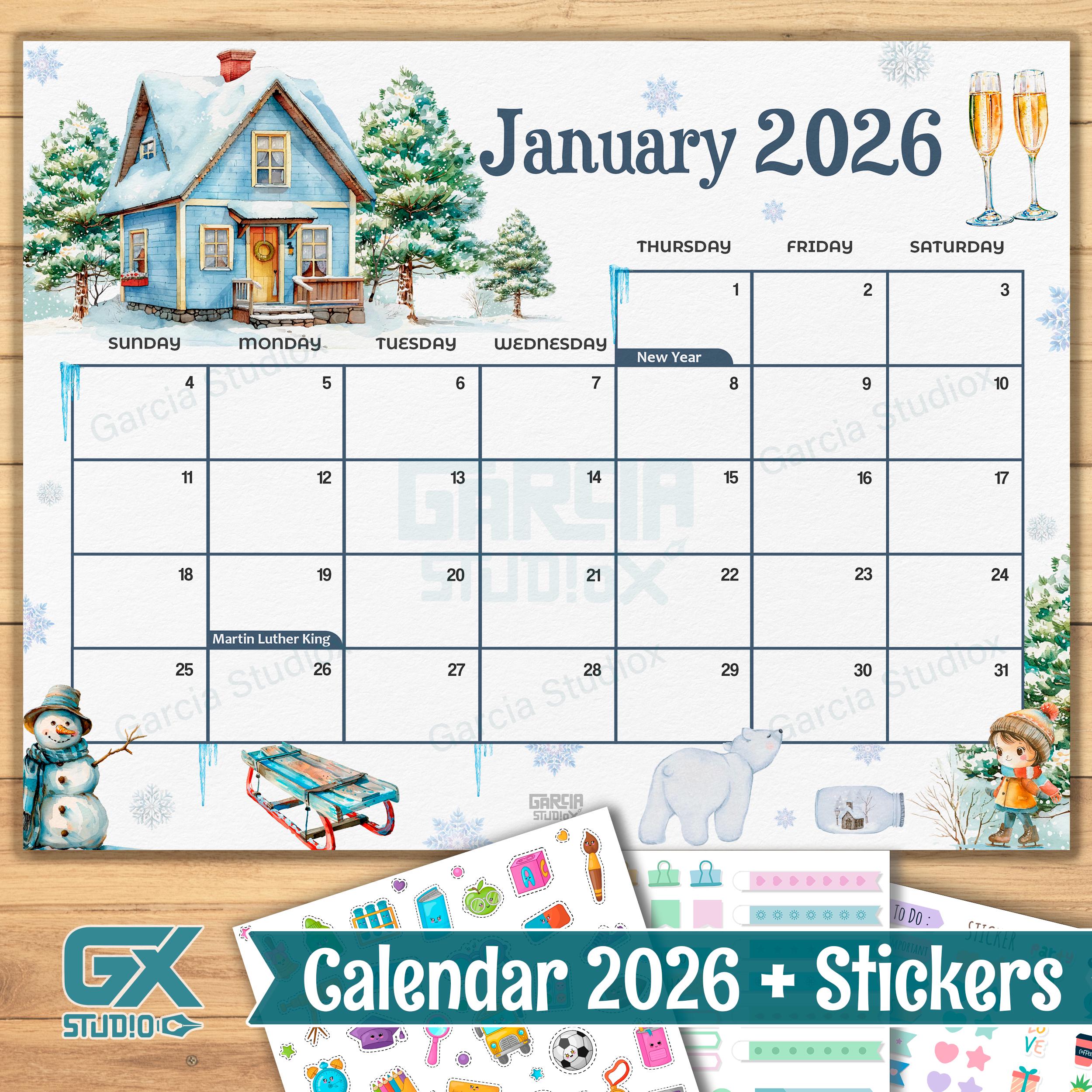 January 2026 Calendar Printable: Winter Cottage Theme (PDF) - Etsy