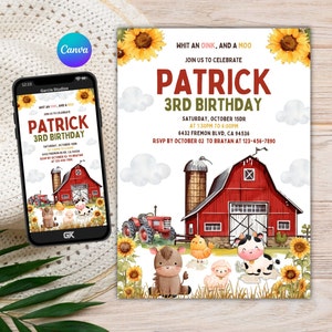Farm Birthday Invitation, editable farm birthday party invitation, Farm Animals Birthday Invitation, Ranch Kids Birthday, farm party