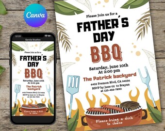 Happy Fathers Day BBQ invitation, Father Day Invitation Template, Personalized Fathers Day BBQ Invitation, father's day barbecue invitation