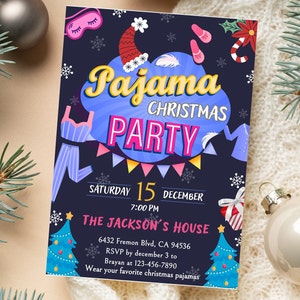 Pajama party christmas invite, printable editable christmas pajama party invitation. Slumber Invitations, Holiday Pajamas, Slumber party