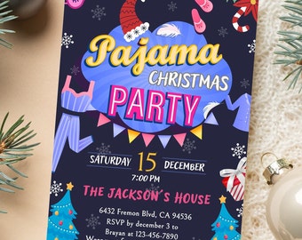 Pajama party christmas invite, printable editable christmas pajama party invitation. Slumber Invitations, Holiday Pajamas, Slumber party