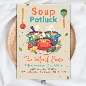 Editable Soup Potluck Invitation, Family and Friends Gathering, Printable Template, Soup Party ...