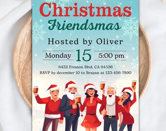 EDITABLE Christmas Friendsmas Invite, Custom Digital Holiday Party Invite, Friends Celebration Template, Xmas Gathering Invitation, holiday