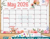May 2026 Printable Calendar, Cute Spring Monthly Planner with Flowers and Butterfly, Editable PDF Template, Instant Download for Kids