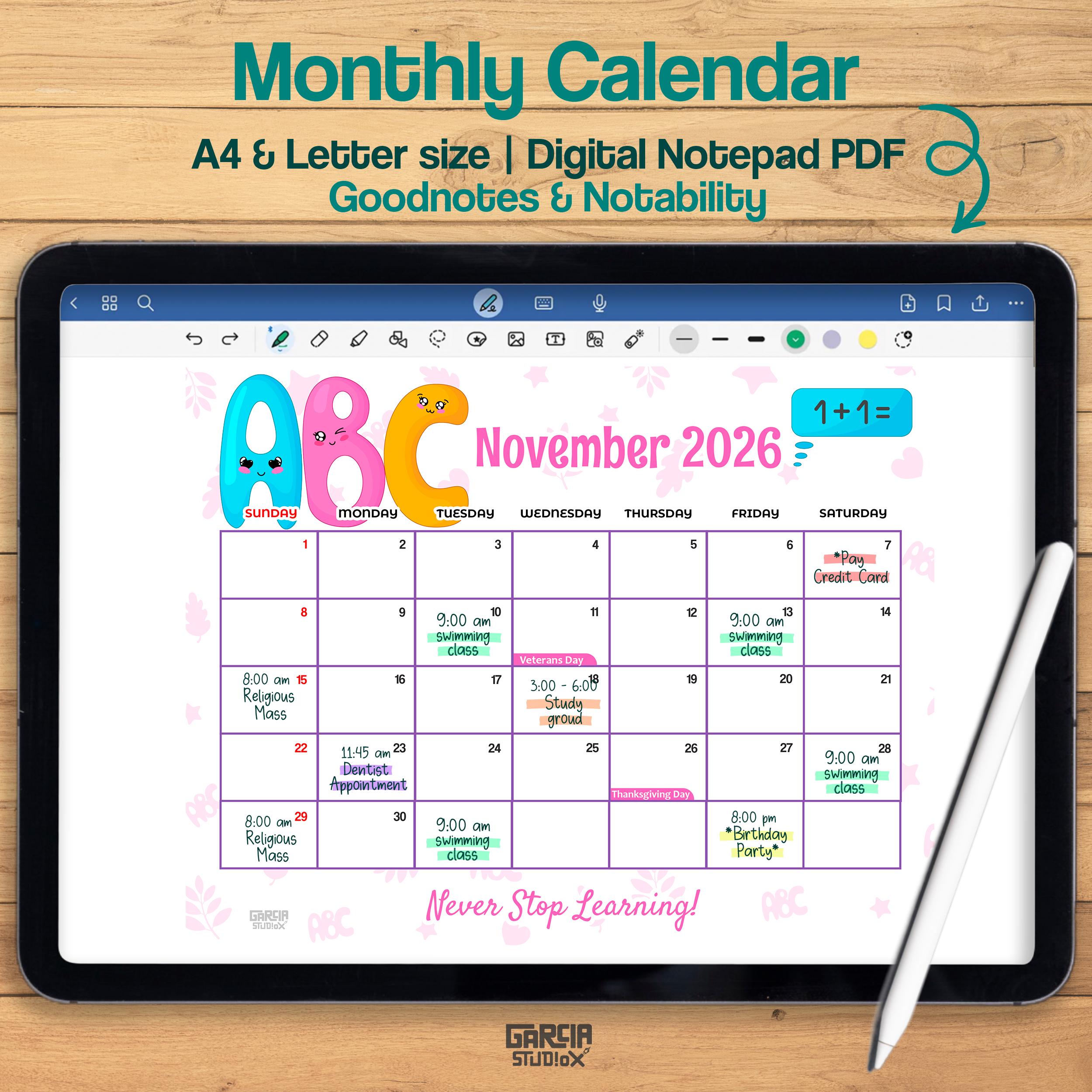 2026 Calendar Printable for Kids, Wall Calendar PDF, Homeschool ...