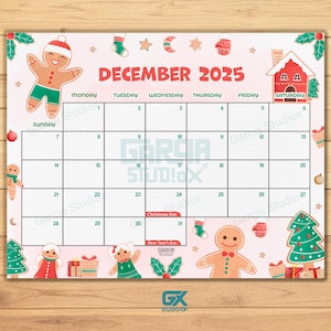 EDITABLE December 2025 Calendar, Fillable Christmas Planner, Monthly Schedule for Kids, School, Home & Office Printable, Instant Download