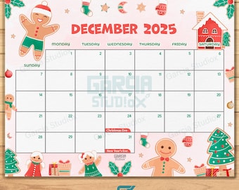 EDITABLE December 2025 Calendar, Fillable Christmas Planner, Monthly Schedule for Kids, School, Home & Office Printable, Instant Download