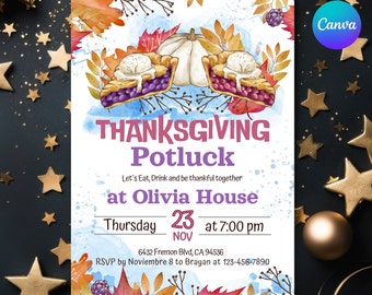 Thanksgiving party invitation, editable Thanksgiving dinner shared invitation template, Friendsgiving Potluck, Thanksgiving Dinner Invite