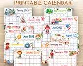2025 Calendar Printable, Cute Kids Calendar 2025, Wall Calendar PDF, Editable Calendar, Kids Monthly Planner, Homeschool Calendars, Animated
