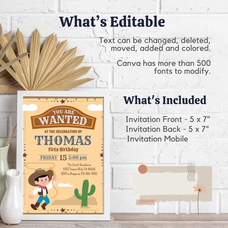 Editable My First Rodeo Invitation Cowboy Birthday Invite Wild West ...