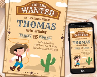 Editable My First Rodeo Invitation Cowboy Birthday Invite Wild West invitation Ranch Southwestern Template Printable Instant Download, party