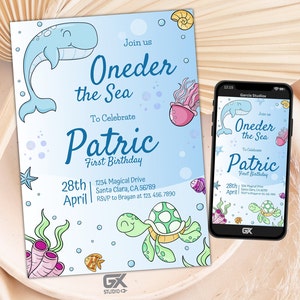 Oneder The Sea Birthday Invitation Template, Editable Ocean Animals Party Invite, Magical Sea Life Invitation Template, Instant Download