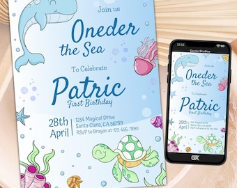 Oneder The Sea Celebration Template - Editable Magical Ocean Animals Party Instant Download
