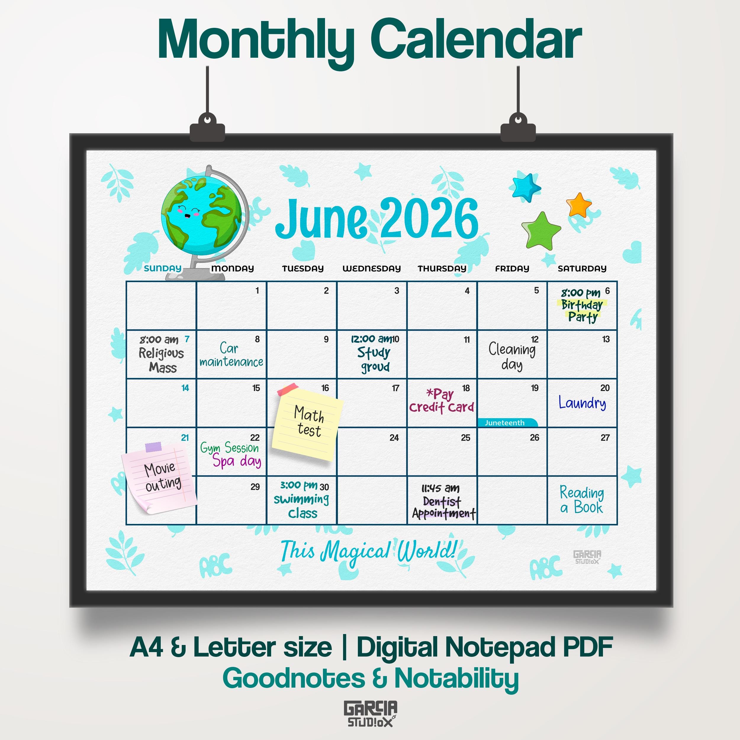 2026 Calendar Printable for Kids, Wall Calendar PDF, Homeschool ...
