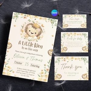 SET king lion baby shower invitations, lion baby shower invitation printable, wild baby shower invitations editable, safari baby shower card