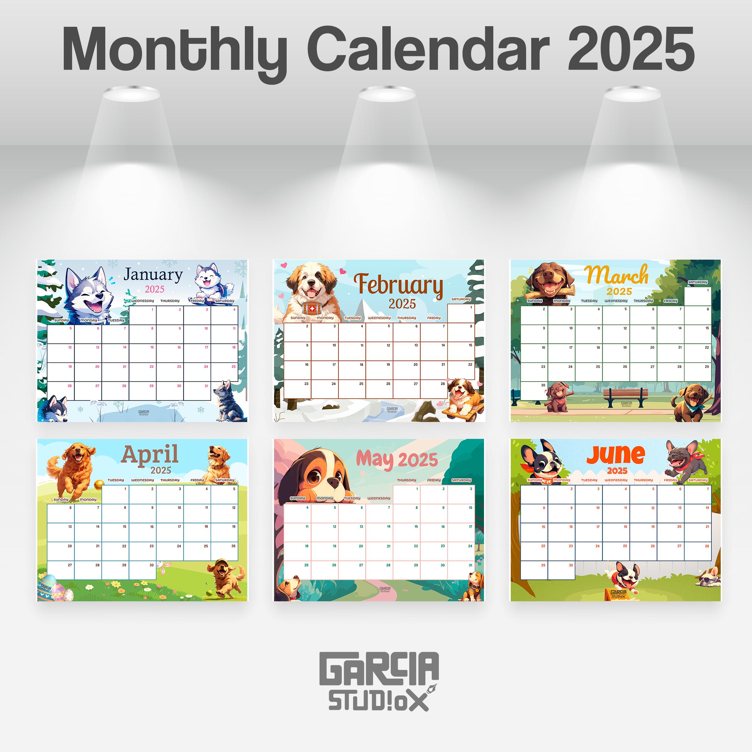 2025 Editable Dog-themed Monthly Calendar, Printable PDF for Dog Lovers ...